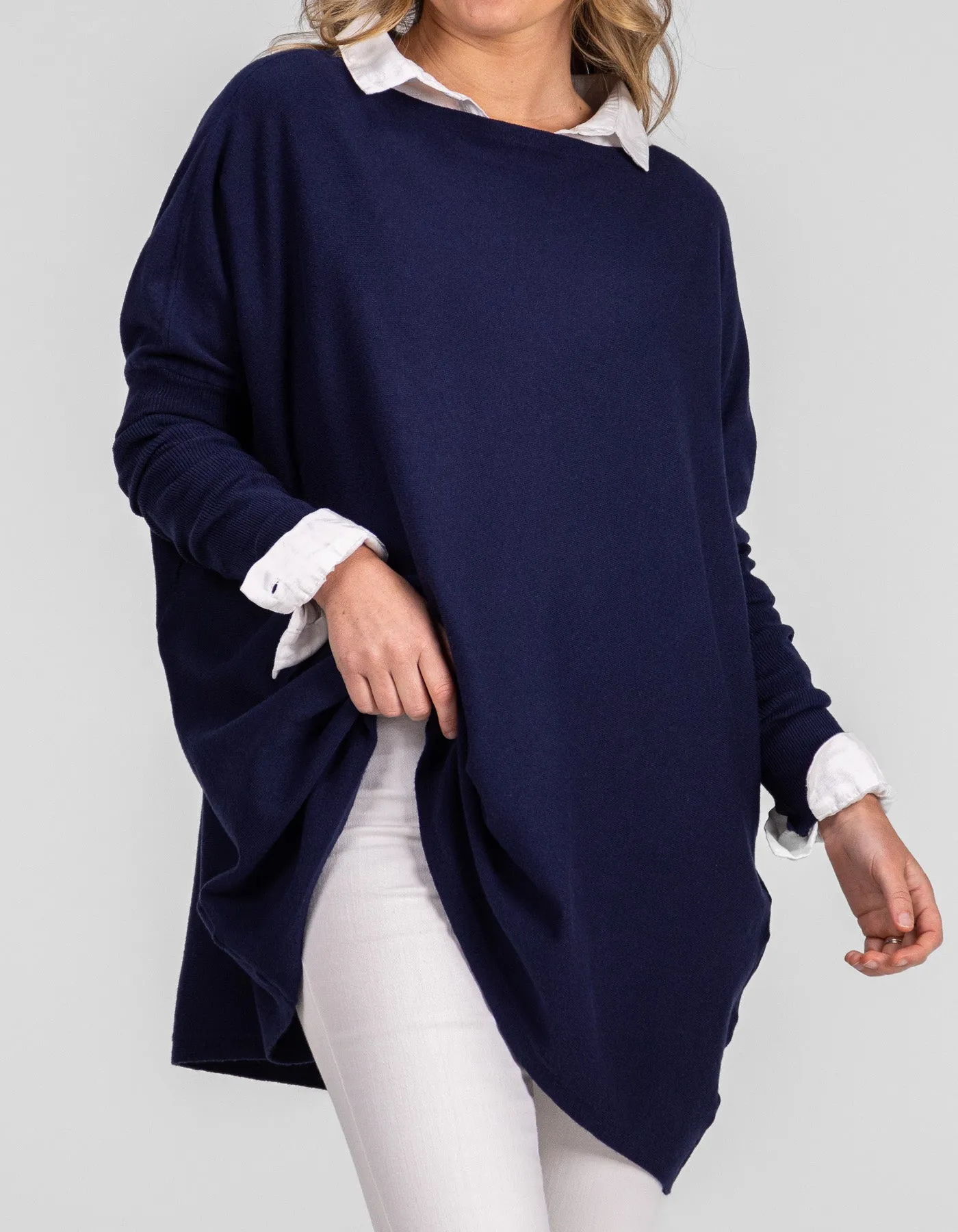 Marley Oversize Cotton Knit Jumper in Navy