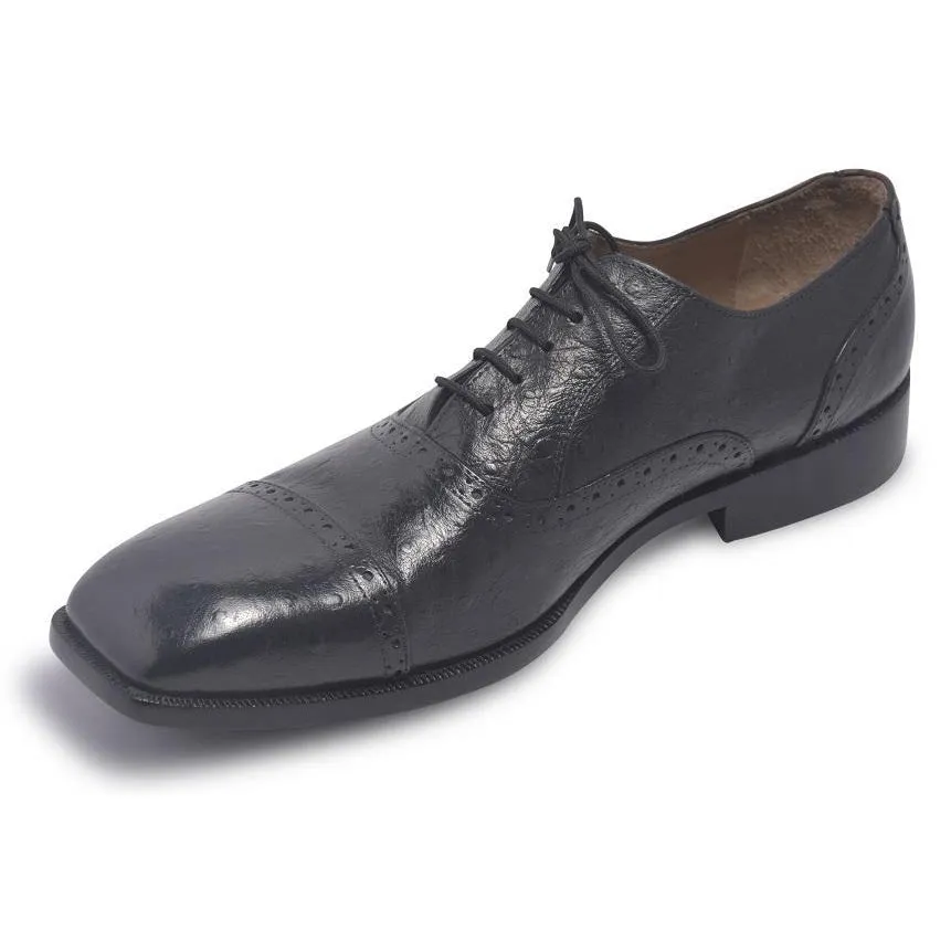 Men Black Brogue Glossy Oxford Genuine Leather Shoes