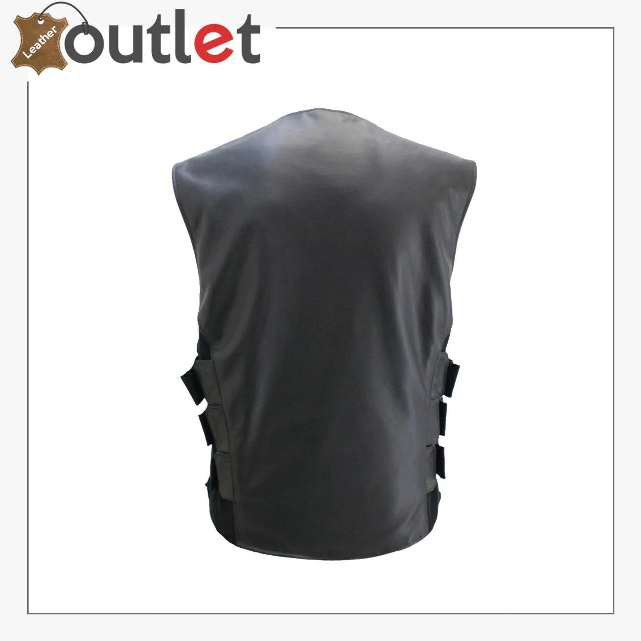 Mens Genuine Leather Cut SWAT Style Biker Vest