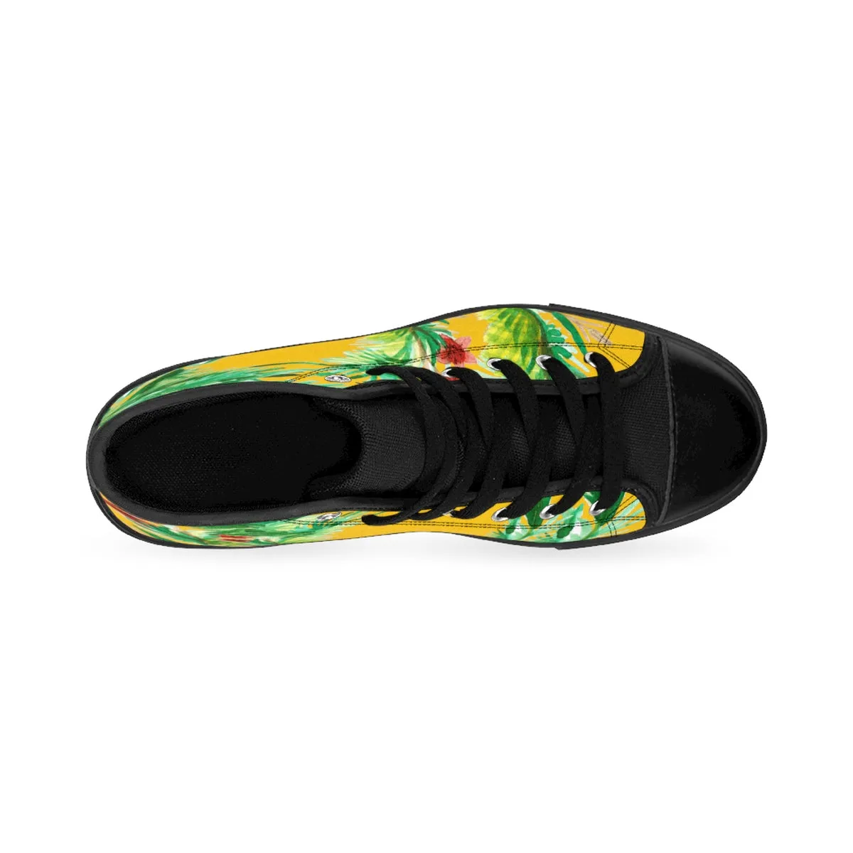 Mustard Yellow Floral Men's Sneakers, Red Floral Print High-top Sneakers Running Tennis Shoes