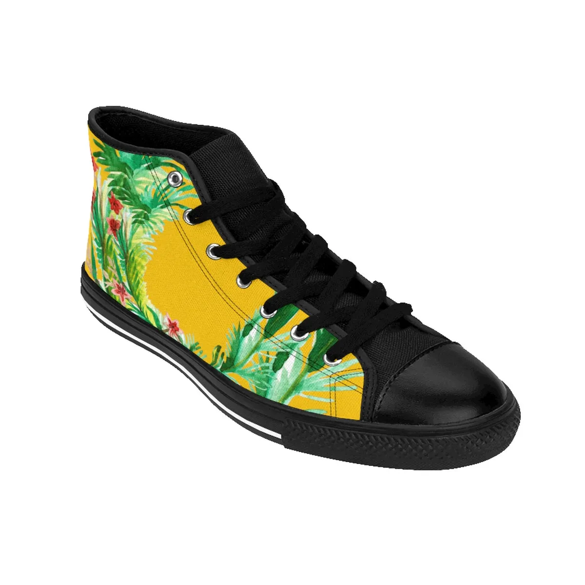 Mustard Yellow Floral Men's Sneakers, Red Floral Print High-top Sneakers Running Tennis Shoes