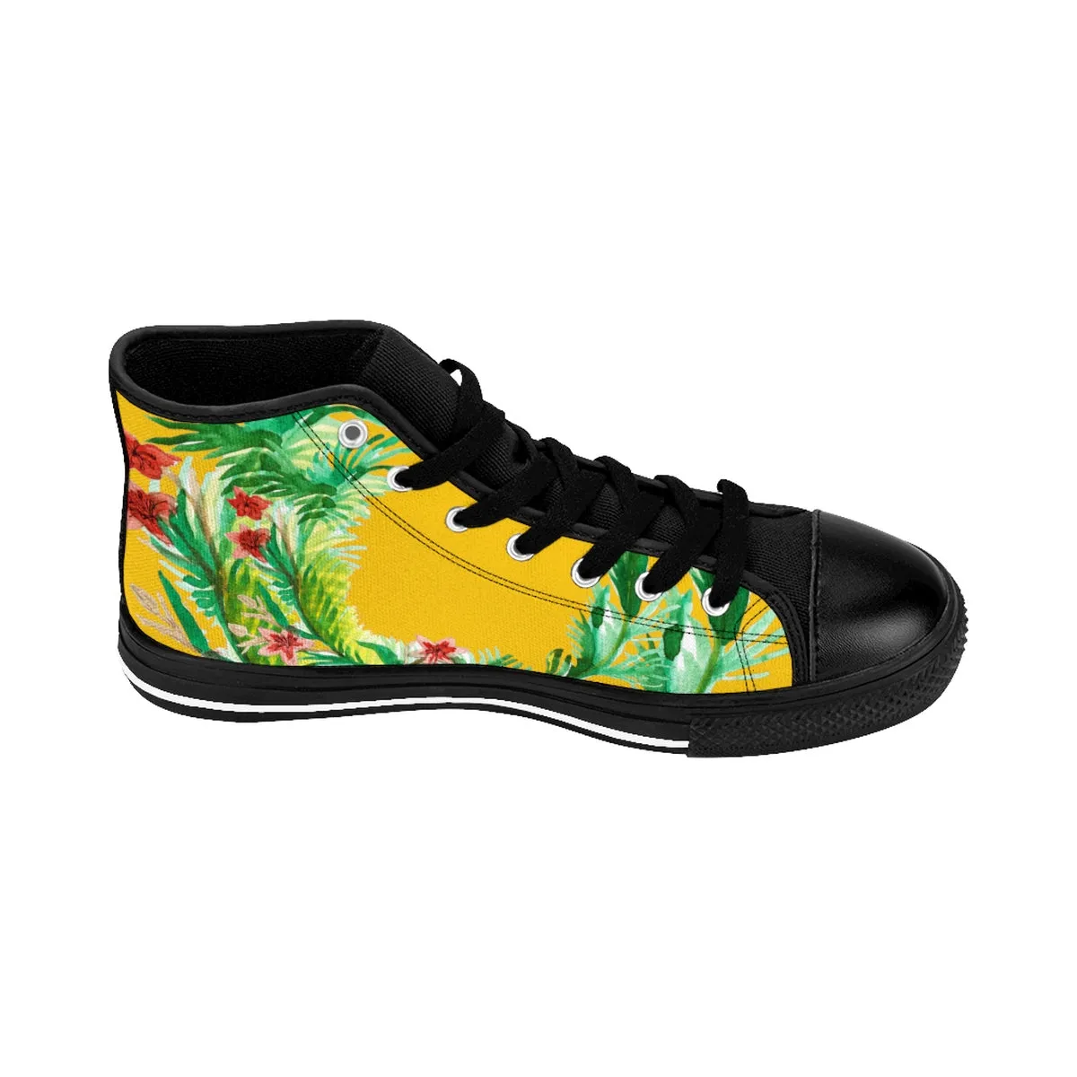 Mustard Yellow Floral Men's Sneakers, Red Floral Print High-top Sneakers Running Tennis Shoes