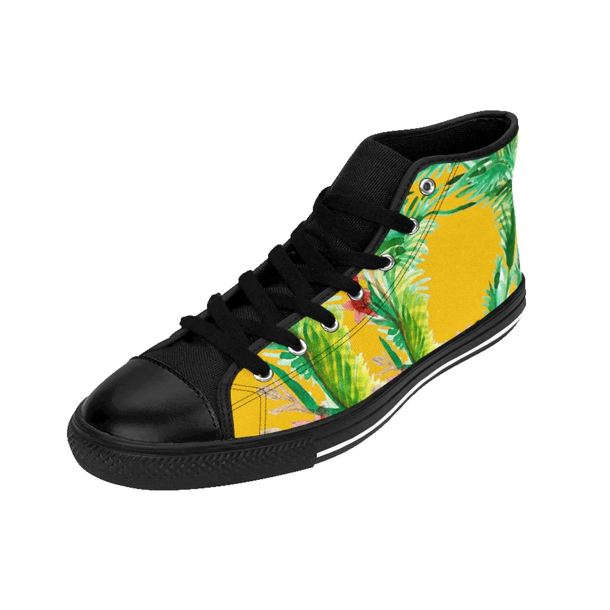 Mustard Yellow Floral Men's Sneakers, Red Floral Print High-top Sneakers Running Tennis Shoes