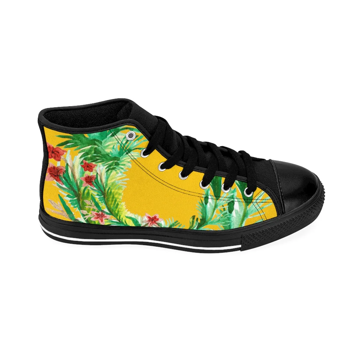 Mustard Yellow Floral Men's Sneakers, Red Floral Print High-top Sneakers Running Tennis Shoes