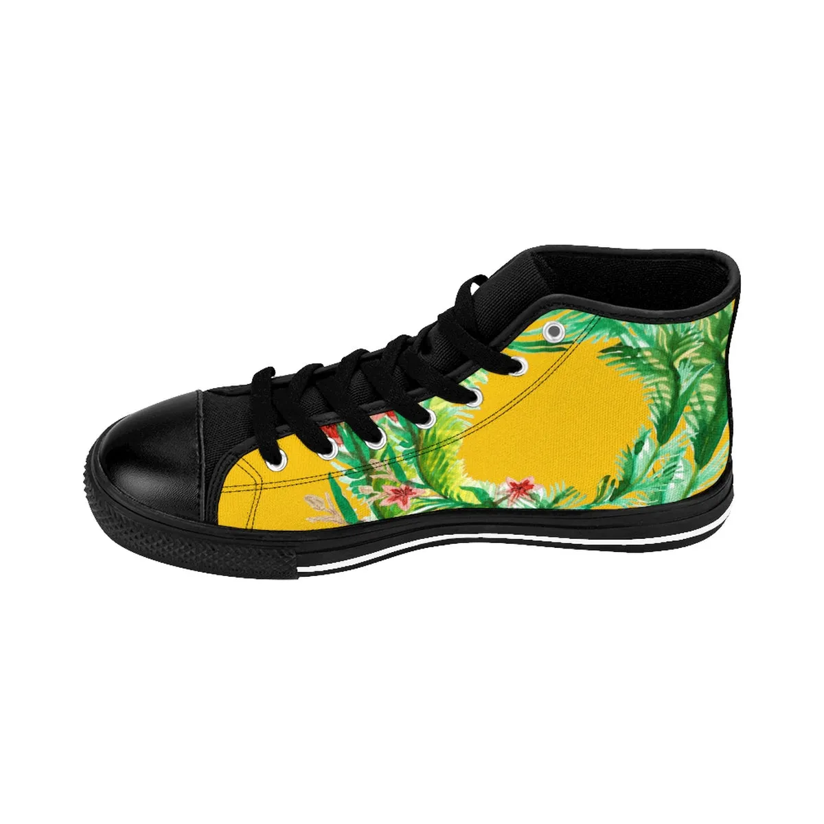 Mustard Yellow Floral Men's Sneakers, Red Floral Print High-top Sneakers Running Tennis Shoes