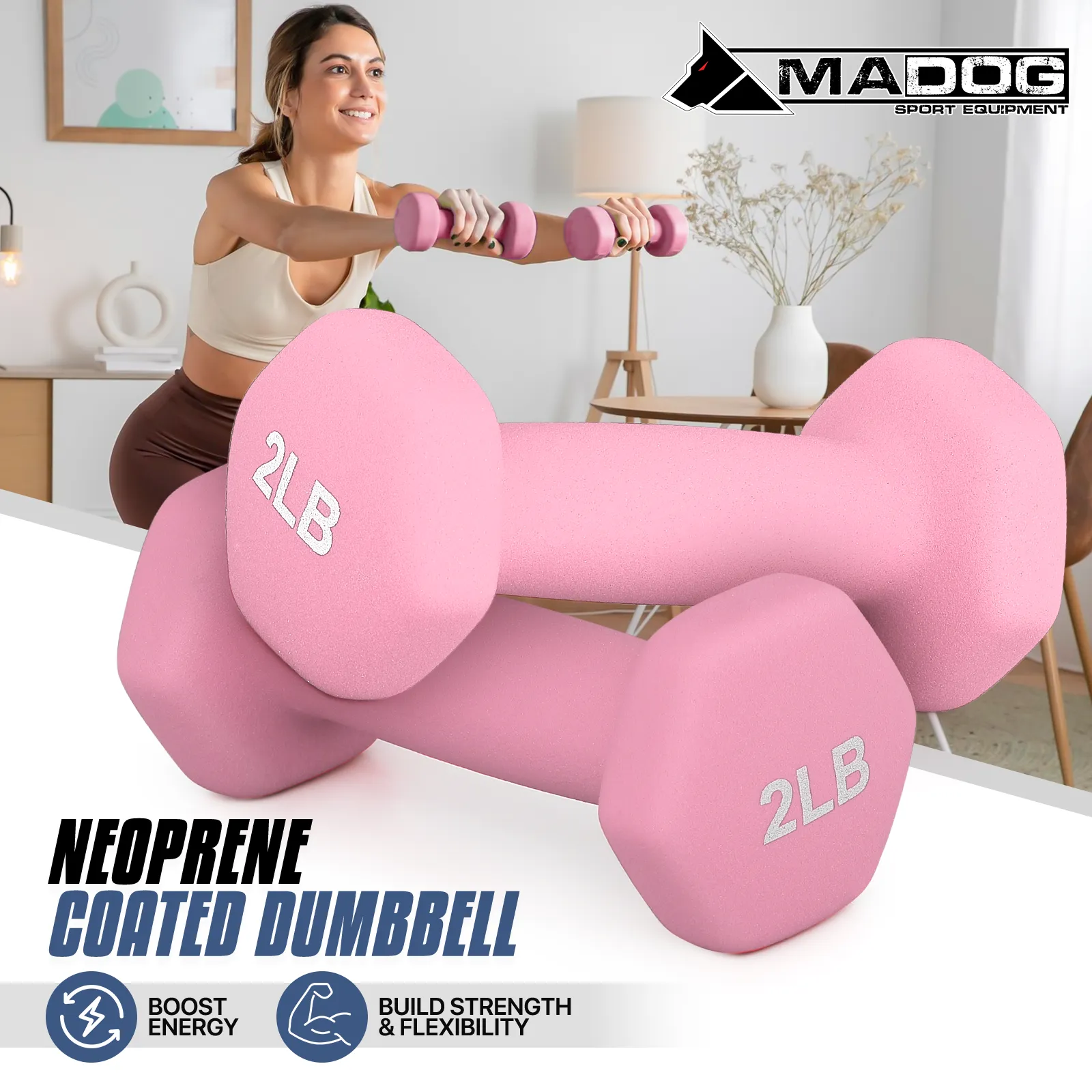 Pair Easy Grip Workout Dumbbell - 2 LB Each - Neoprene Coated Cast Iron