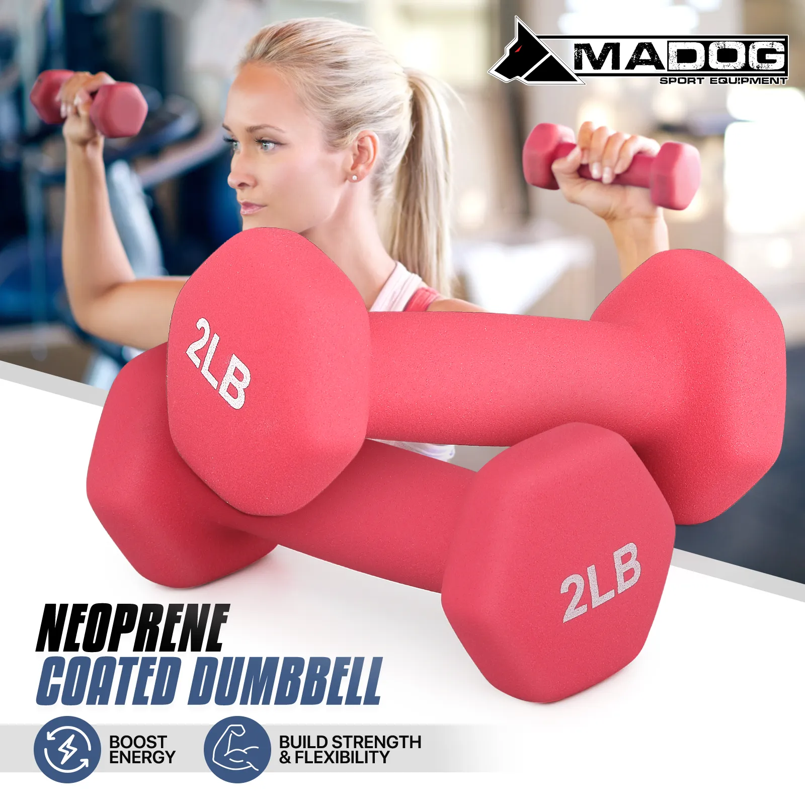 Pair Easy Grip Workout Dumbbell - 2 LB Each - Neoprene Coated Cast Iron