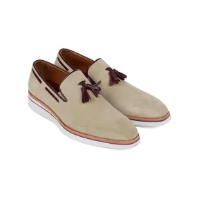 Paul Parkman Men's Beige Suede Leather Smart Casual Tassel Loafers 181-BEI-SD (PM6116)