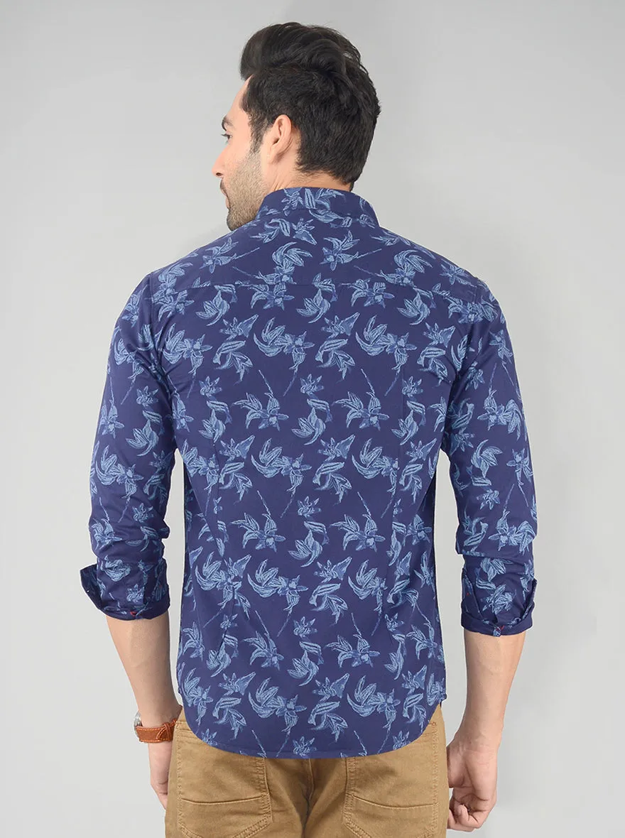 Peacoat Blue Printed Slim Fit Casual Shirt | Greenfibre