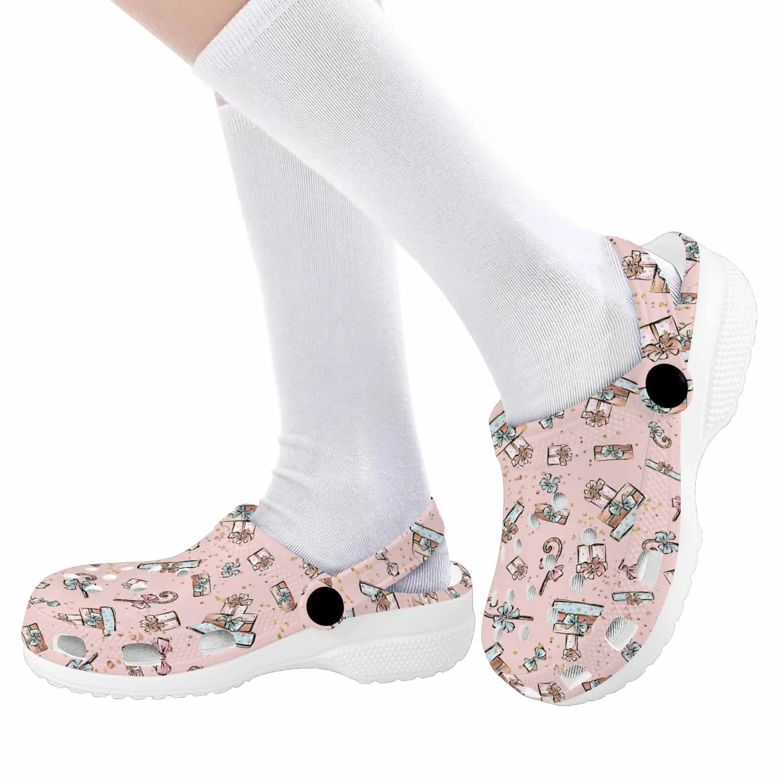 Pink Christmas  Custom Print Kids Clogs