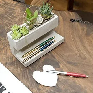 Planter and Pen Holder Desk Tidy Stationery Organiser Concrete in Grey