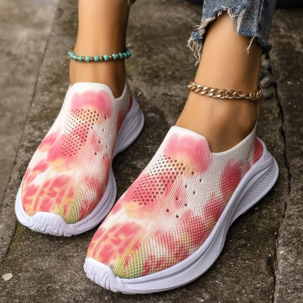 Purpdrank - Pink Casual Sportswear Daily Patchwork Tie-dye Round Mesh Breathable Comfortable Out Door Shoes