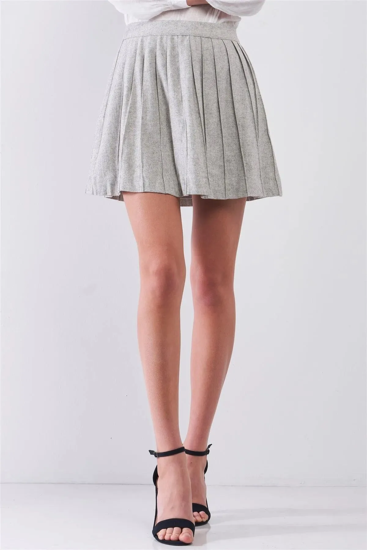 "Back To School" Grey Woolen Pleated Mini Skirt /1-2-2-1