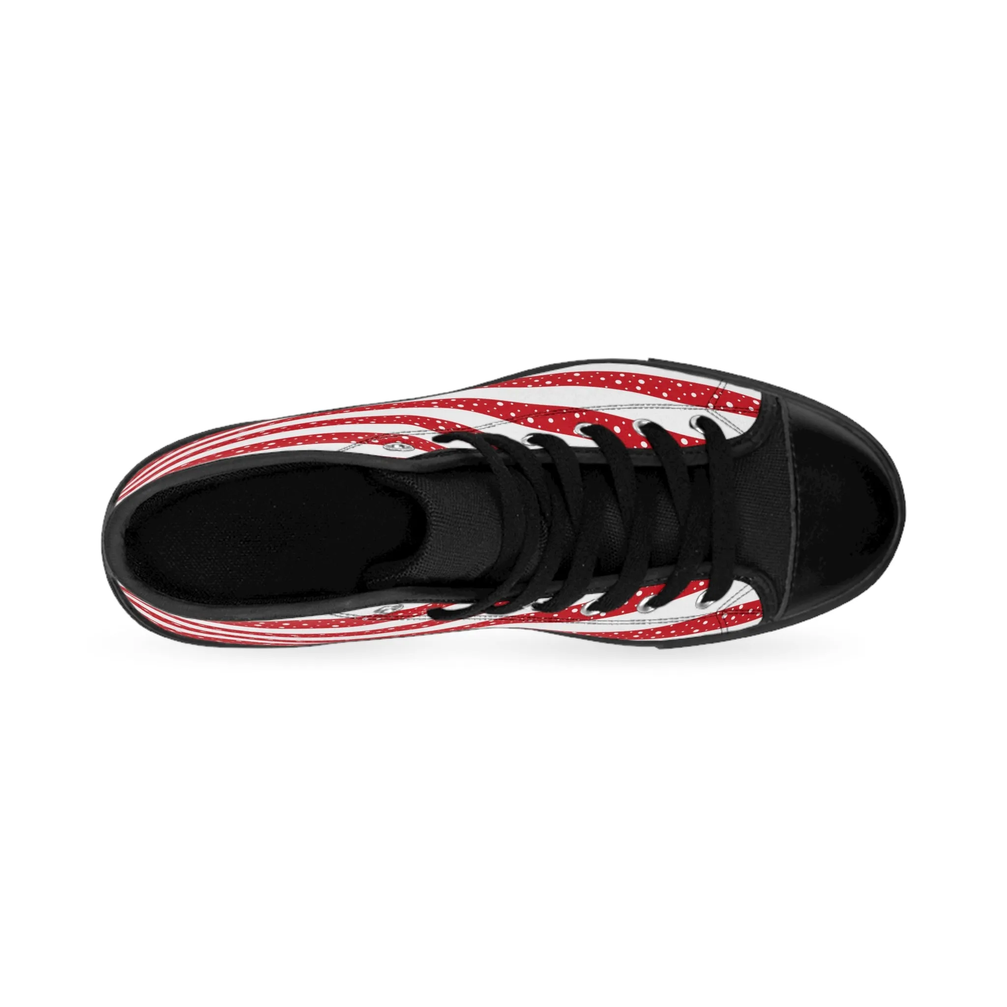 Red and White Stripes Snowball Women's Classic Sneakers