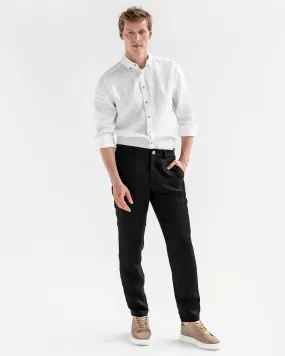 Regular straight leg men's linen pants SOGLIO in Black