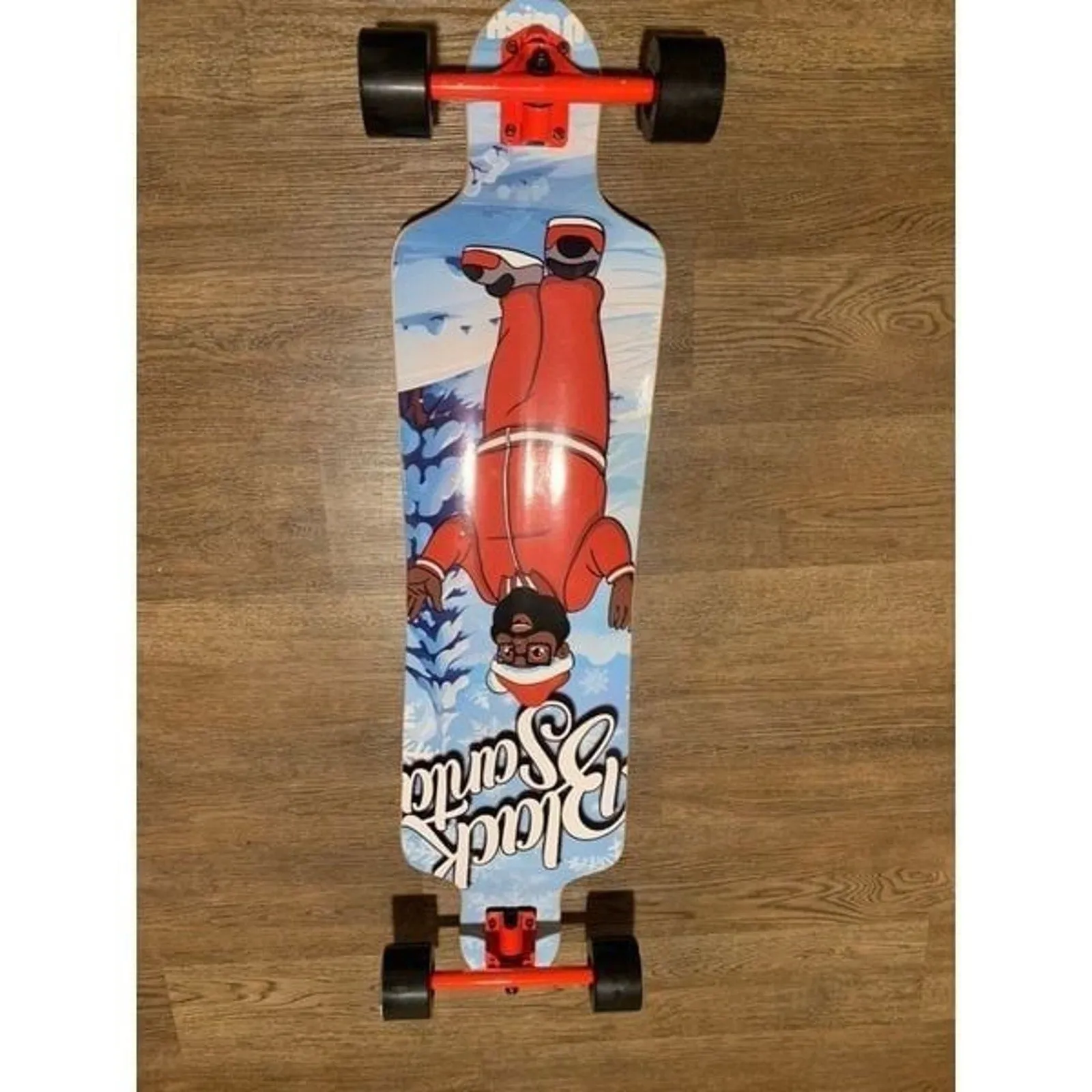 Rim Ryderz Black Santa UWish Skateboard Long Board with Rims