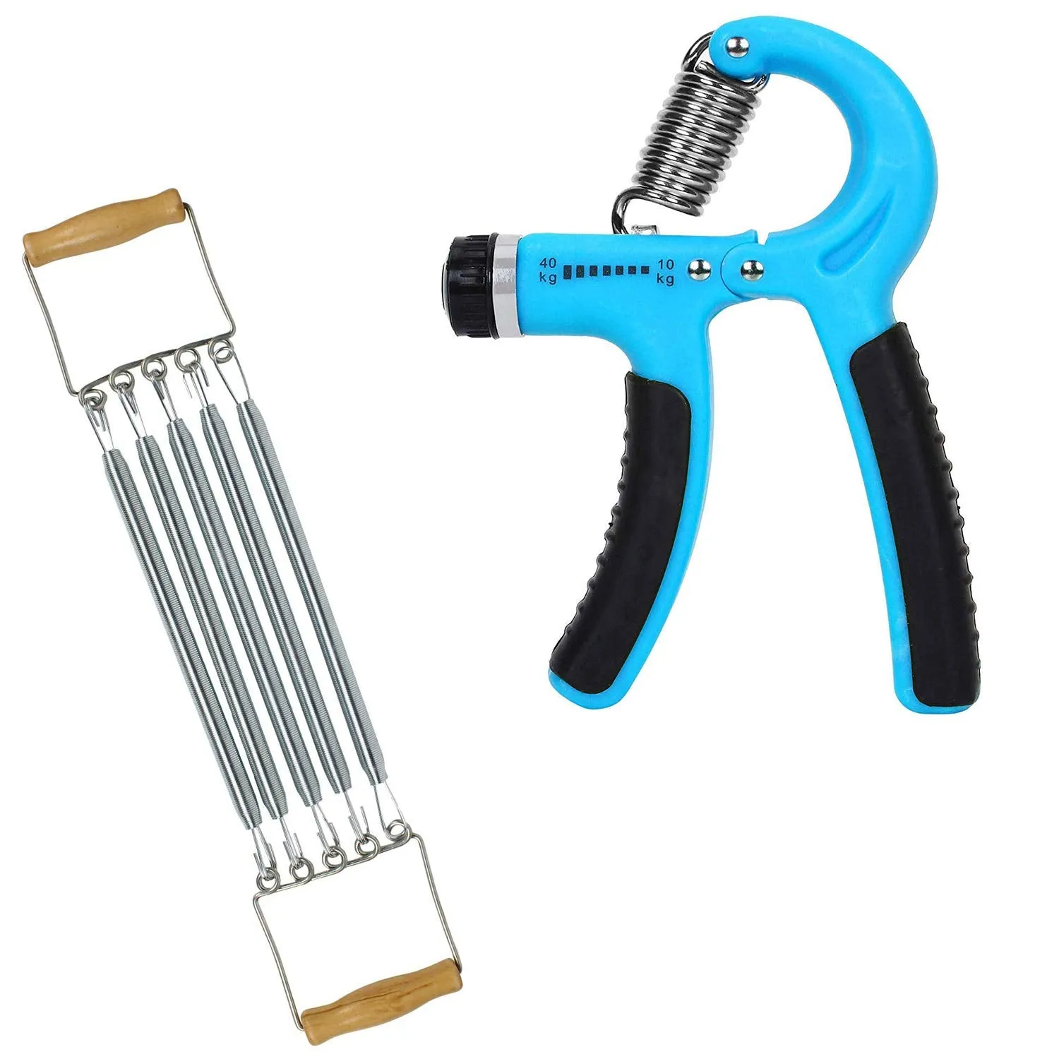 Strauss Adjustable Hand Grip Strengthener, (Black/Blue) and Chest Expander with 5 Springs