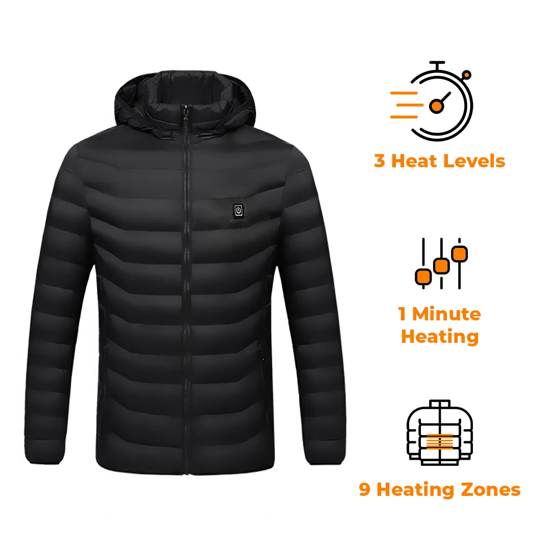 Super Therma Heated Jacket for Women and Men with Battery Pack 5V Heated Coat Detachable Hood - 9 Heated Zones