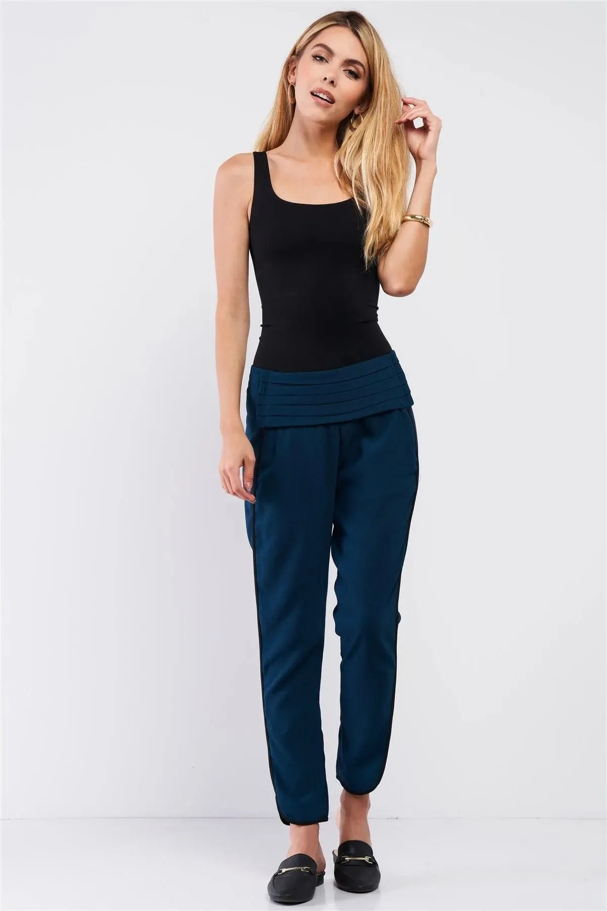 Teal Skinny Ankle Contrast Side Panel Pants /3-2-1