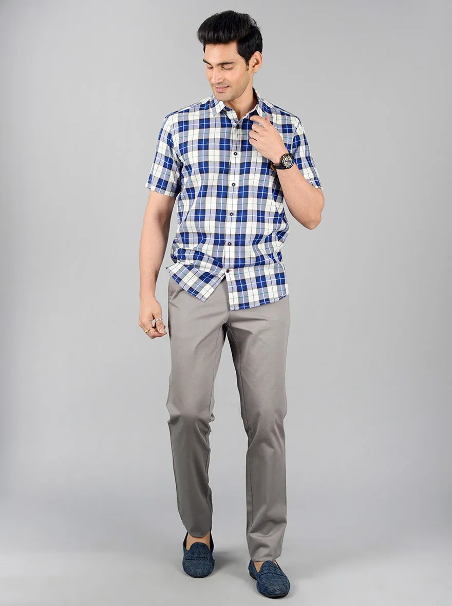 White & Blue Checked Slim Fit Casual Shirt | JadeBlue