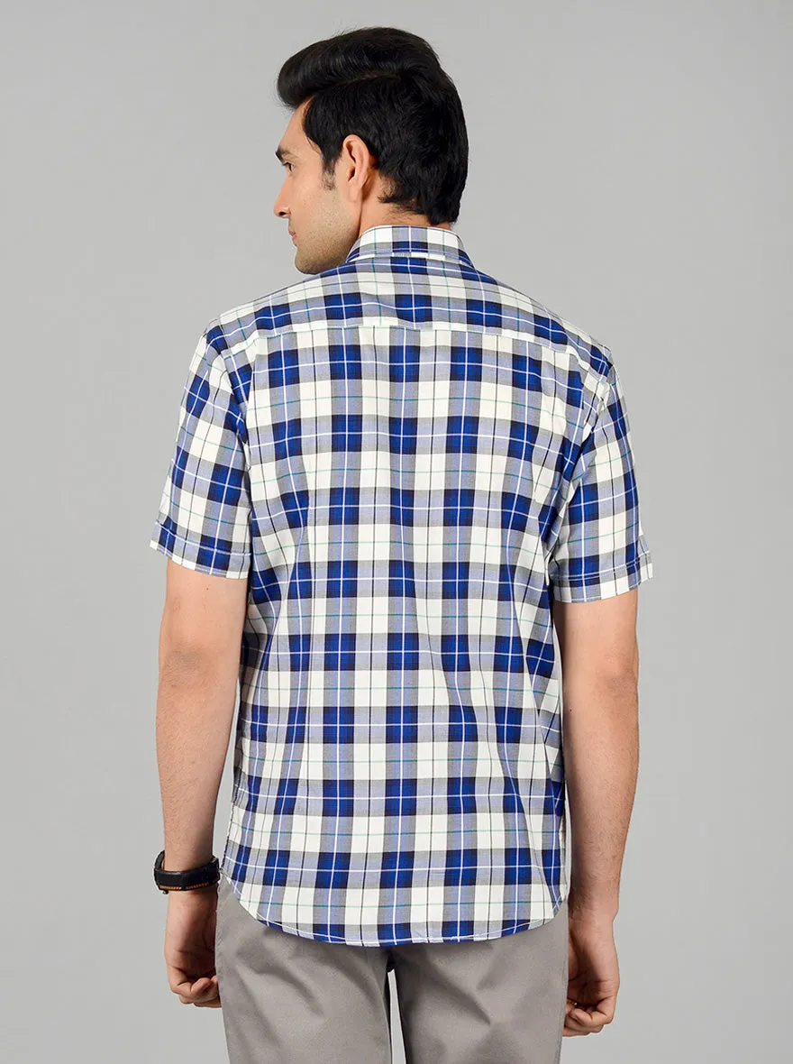 White & Blue Checked Slim Fit Casual Shirt | JadeBlue