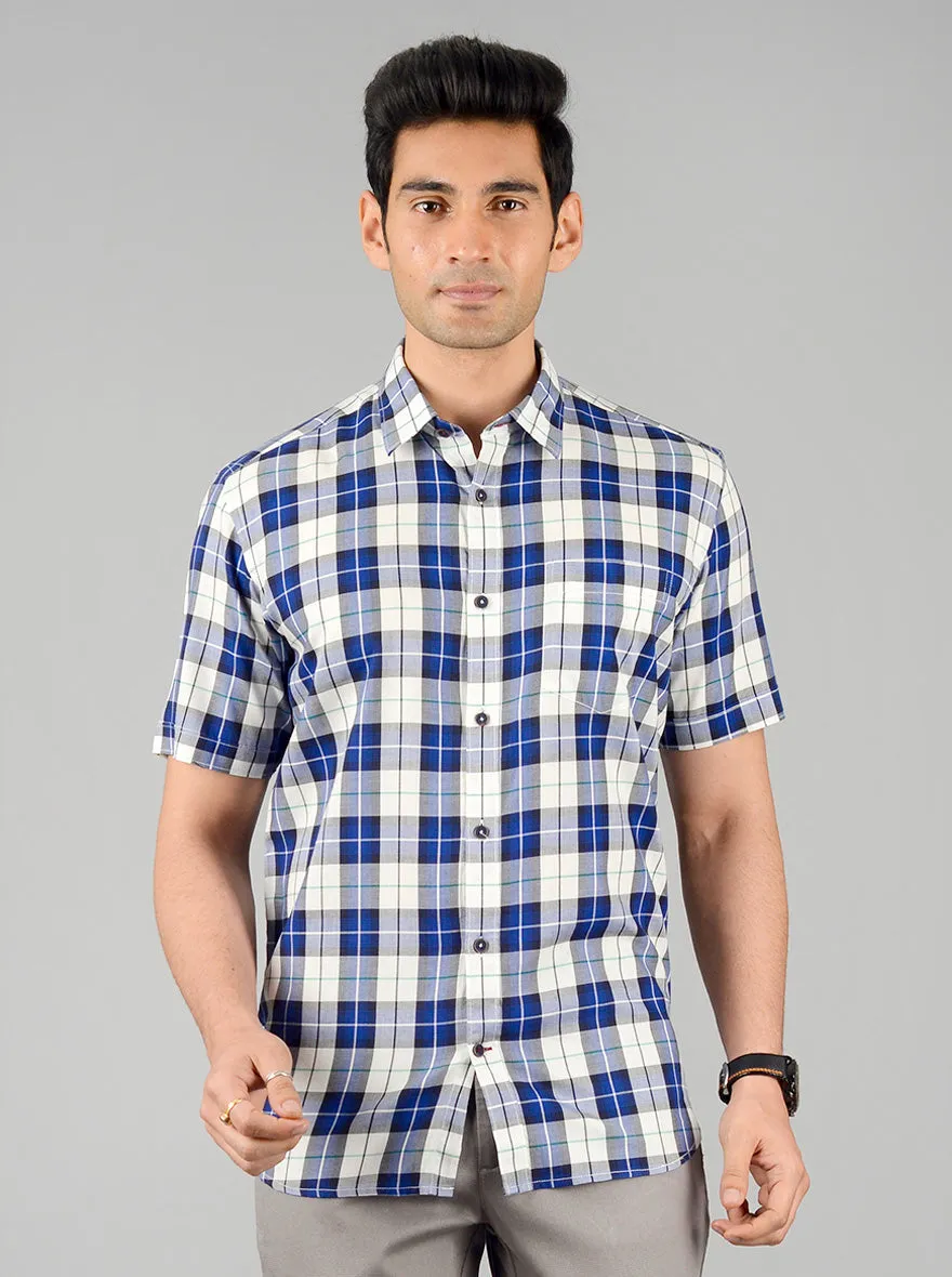 White & Blue Checked Slim Fit Casual Shirt | JadeBlue