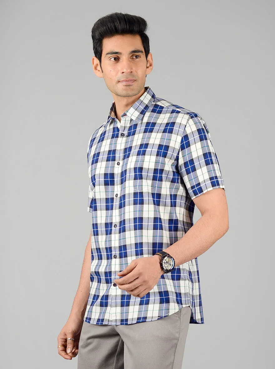 White & Blue Checked Slim Fit Casual Shirt | JadeBlue